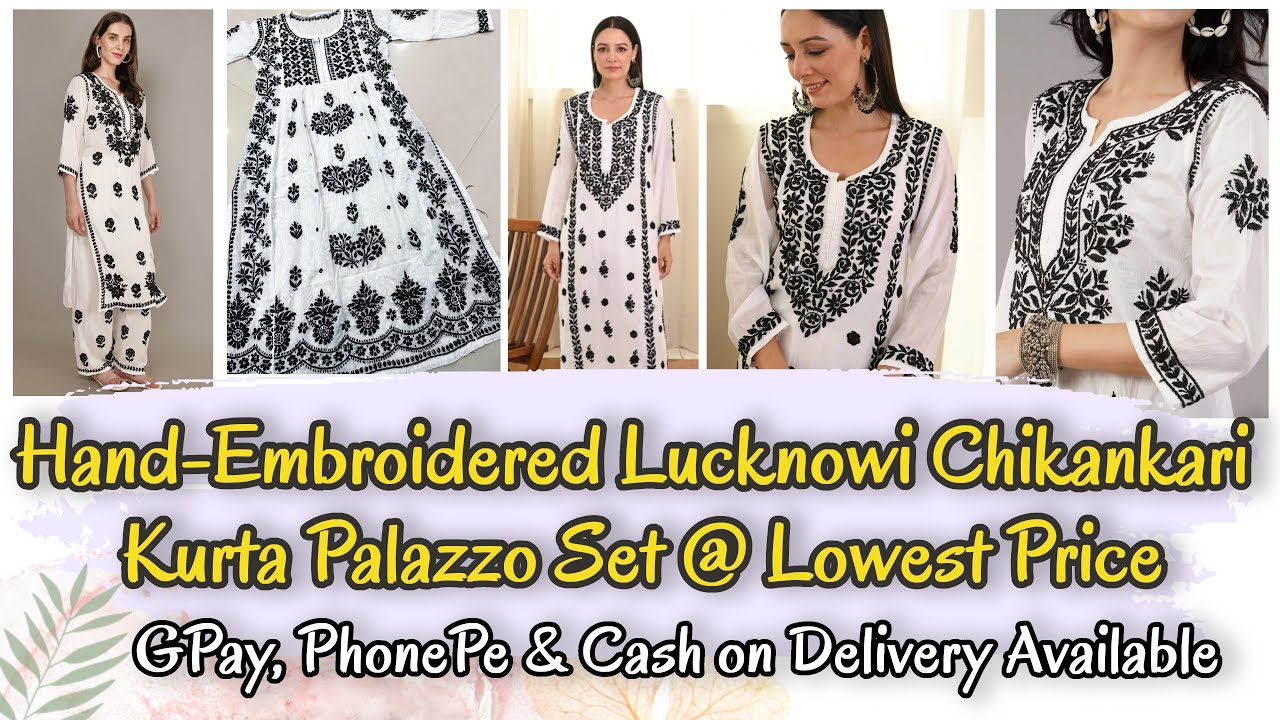 Yellow Chikankari Cotton Kurti Palazzo Pant Set, Size: Large, 200 Gsm at  best price in Lucknow